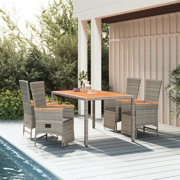 vidaXL 5-tlg. Garten-Essgruppe mit Kissen Grau Poly Rattan, 3157557