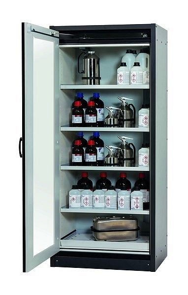 asecos Sicherheitsschrank Q-DISPLAY-30, Q30.195.086.WDFW in lichtgrau RAL 7035 mit 4x Fachboden (Stahlblech), 32781-061-30044