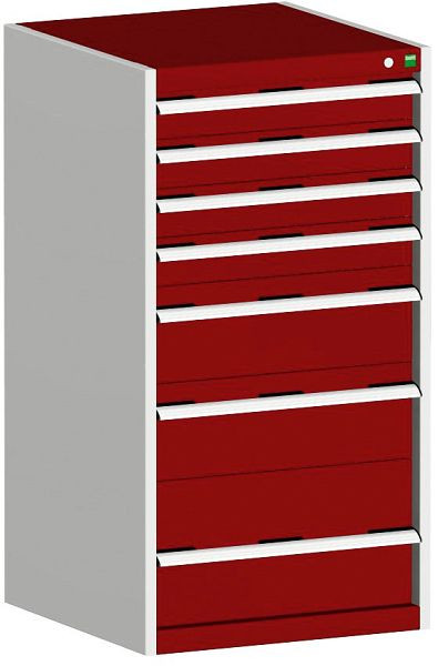 bott cubio Schubladenschrank bestückt mit 7 Schubladen BxTxH: 650 x 650 x 1200 mm, RAL 7035/3004, 40019069.24V