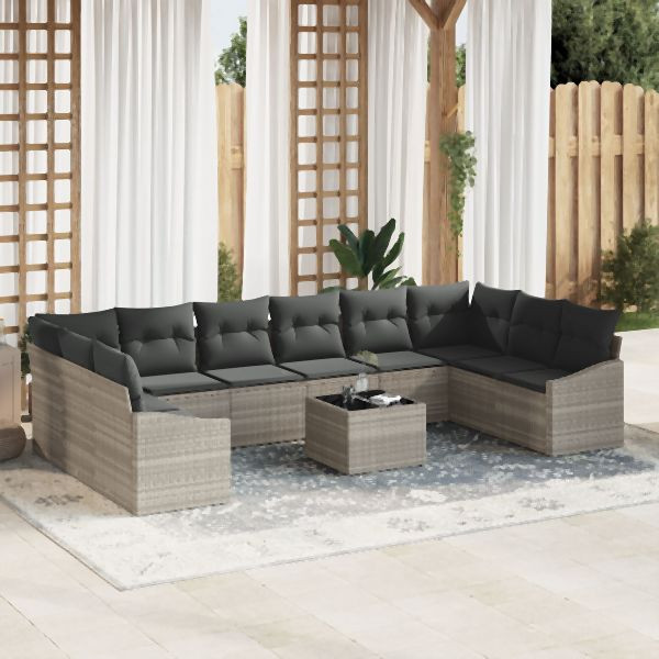 vidaXL Garten-Sofa Set 11 Teile Grau Poly-Rattan Outdoormöbel, 3355581