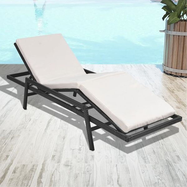 vidaXL Sonnenliege mit Auflage Poly Rattan Schwarz, 43108