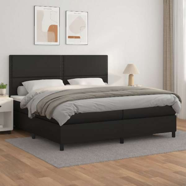 vidaXL Boxspringbett mit Matratze Schwarz 200x200 cm Kunstleder, 3142803
