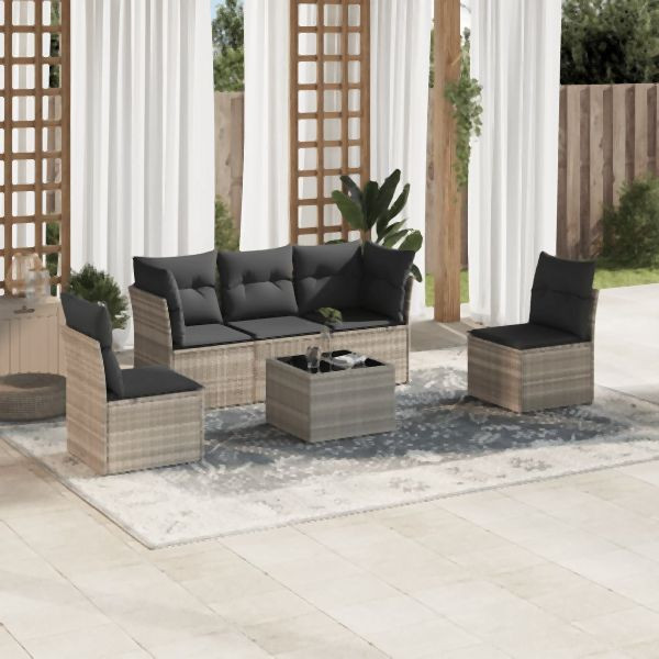 vidaXL 6-tlg. Garten-Sofagarnitur mit Kissen Hellgrau Poly Rattan, 3249201