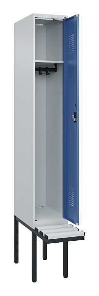 C+P Spind Evolo PLUS, 1 Abteile, 2120x300x815mm, 7035/5023, Haken 3, Zylinderschloss, Sitzfläche Kunststoff, 0490407-10 S10089