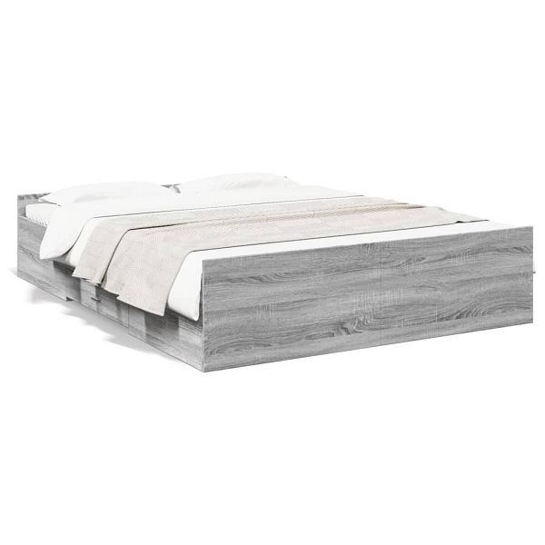 vidaXL Bettgestell mit Schubladen Grau Sonoma 140x200 cm Holzwerkstoff, 3280298