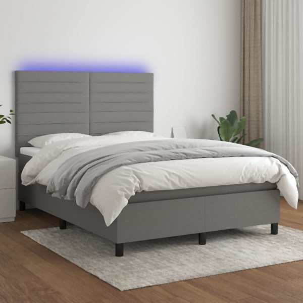 vidaXL Boxspringbett mit Matratze & LED Dunkelgrau 140x190 cm Stoff, 3134950