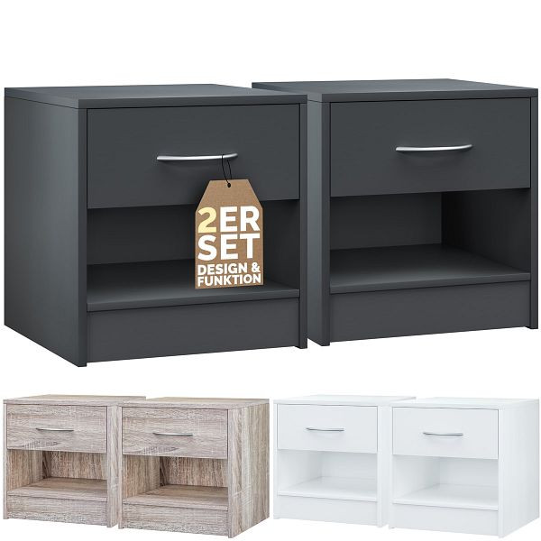 casaria Nachttisch Kiel 2er-Set Anthrazit 41x39x28cm, 109669