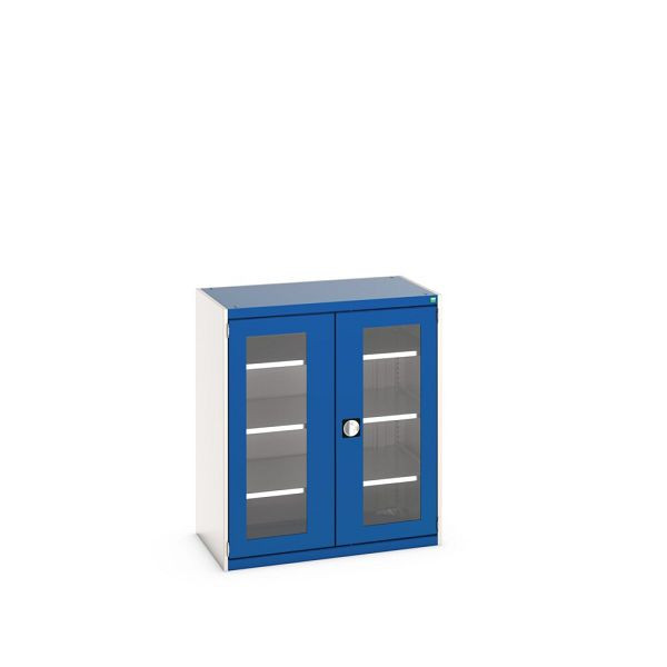 bott cubio Sichtfensterschrank bestückt, mit 3 Fachböden, BxTxH: 1050x650x1200mm, Enzianblau, 40021131.11V