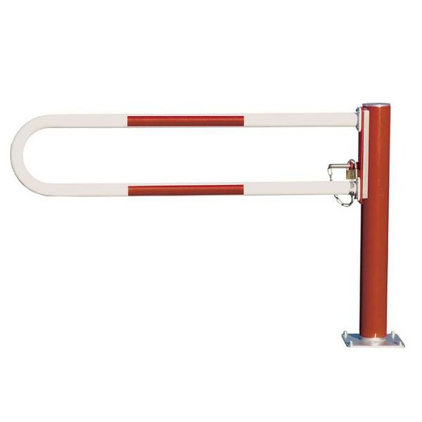 Stein HGS Wegesperre "Alpha 115" drehbar, 1,5m, Sperrbalken: natur, rote Reflexstreifen, Stütze: ohne Farbe, Dreikantzylinder/Profilzylinder, 13728-0203