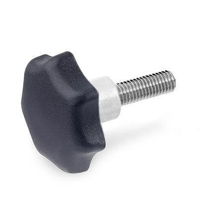 Ganter Sterngriffschrauben, Kunststoff, mit vorstehendem Edelstahl-Bund, Edelstahl-Gewinde (GN 6336.5-TE-63-M12-50), VE: 25 Stück, 6336.5-TE-63-M12-50