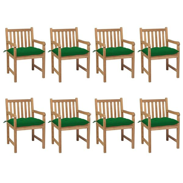 vidaXL Gartenstühle 8 Stück mit Grünen Kissen Massivholz Teak, 3073078