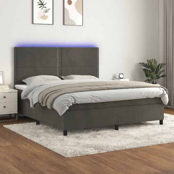vidaXL Boxspringbett mit Matratze & LED Dunkelgrau 180x200 cm Samt, 3136078