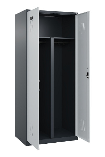C+P PSA Schwarz-Weiß-Spind Evolo PLUS, 2 Abteile, 1850x800x500mm, 7016/7035, Zylinderschloss, 049002-22P S10044