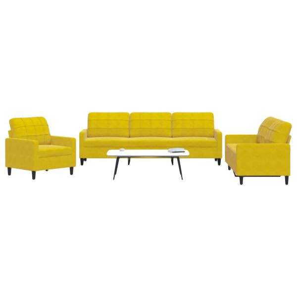 vidaXL 3-tlg. Sofagarnitur mit Kissen Gelb Samt, 3278437