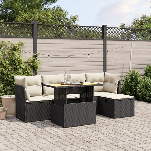 vidaXL 6-teilig Garten-Sofagarnitur mit Kissen Schwarz Poly Rattan, 3275464