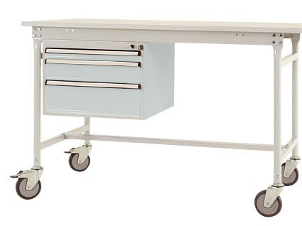 Manuflex Gehäuse-Unterbau mobil, Nutzhöhe 3 Schubfächer mm mit lichtgrau RAL 7035, für Tischtiefe 800 mm, Lichtgrau, ZB4682.7035
