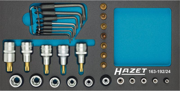 Hazet Steckschlüsseleinsatz Satz TORX®, Vierkant hohl 12,5 mm, Vierkant hohl 6,3 mm, Außen TORX® Profil, Innen TORX® Profil, 163-192/24