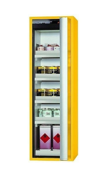 asecos Sicherheitsschrank S-PHOENIX Vol.2-90, S90.196.060.FDACR in sicherheitsgelb RAL 1004 mit 4x Wannenboden Standard (Polypropylen), 30236-002-33460