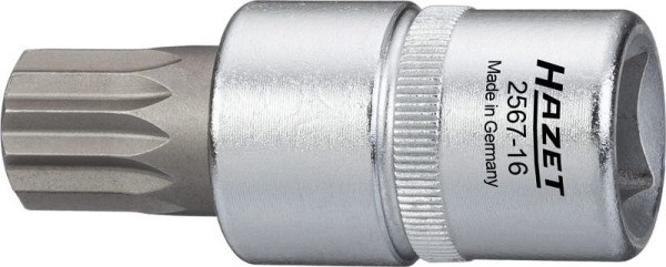 Hazet Öldienst Schraubendreher Steckschlüsseleinsatz, Vierkant hohl 12,5 mm (1/2 Zoll), Innen Vielzahn Profil XZN mit Zapfen, M16, 2567-16
