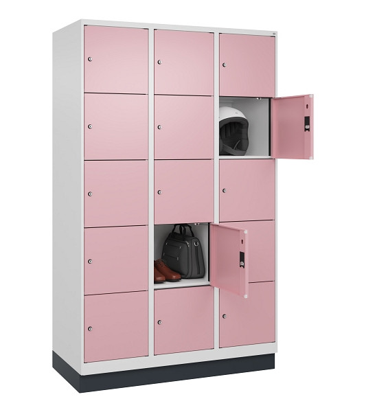 C+P Schließfachschrank Evolo PLUS, mit Sockel, 15 Fächer, 1950x1200x500mm, 9016/3015 Hellrosa, 049020-325 S10018