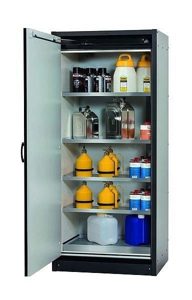 asecos Sicherheitsschrank Q-CLASSIC-30, Q30.195.086.WD in enzianblau RAL 5010 mit 4x Fachboden (Edelstahl), 31008-067-30048