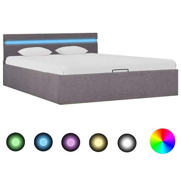 vidaXL Bett mit Bettkasten Hydraulisch mit LED Taupe Stoff 120x200 cm, 285626