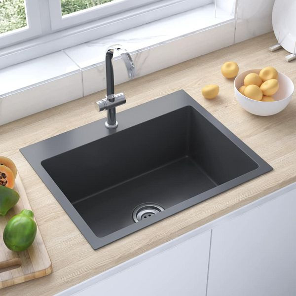 vidaXL Handgemachte Einbauspüle Schwarz Edelstahl, 51511