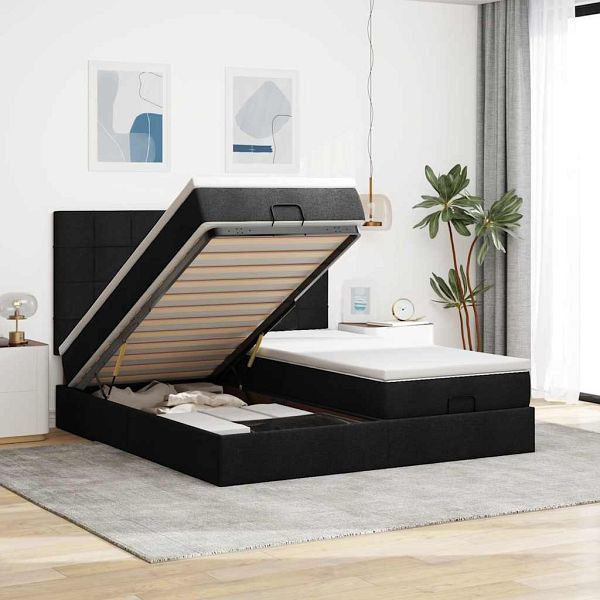 vidaXL Ottoman-Bett mit Matratzen Schwarz 200x200 cm Stoff, 3313701