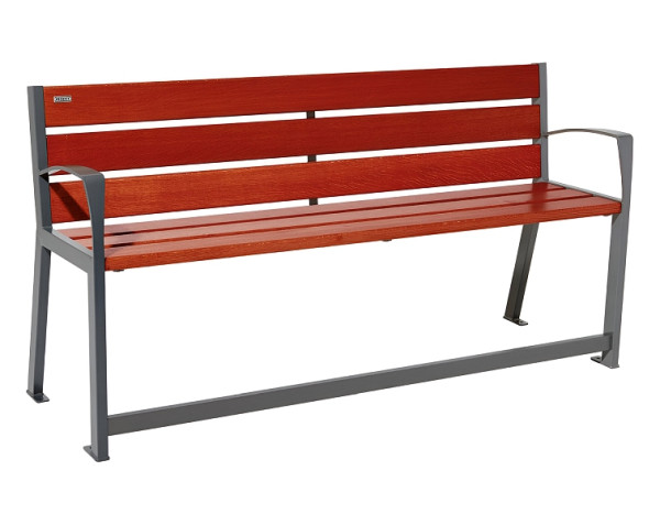 Procity Sitzbank Silaos Für Senioren 6 Holzlatten, Mit Armlehne, Holz & Stahl, 1800 mm, Mahagoni/Procity Grau, 209622.GPRO.ACAJ