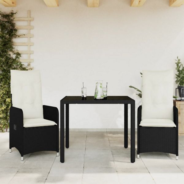 vidaXL 3-tlg. Garten-Bistro-Set mit Kissen Schwarz Poly Rattan, 3276987