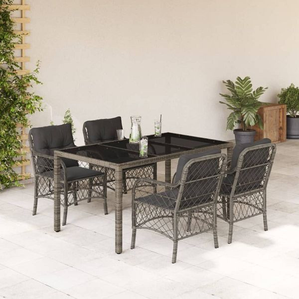 vidaXL 5-teilig Garten-Essgruppe mit Kissen Grau Poly Rattan, 3212032