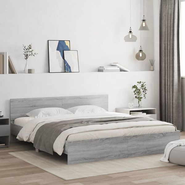 vidaXL Bettgestell mit Kopfteil Grau Sonoma 180x200 cm, 3207467