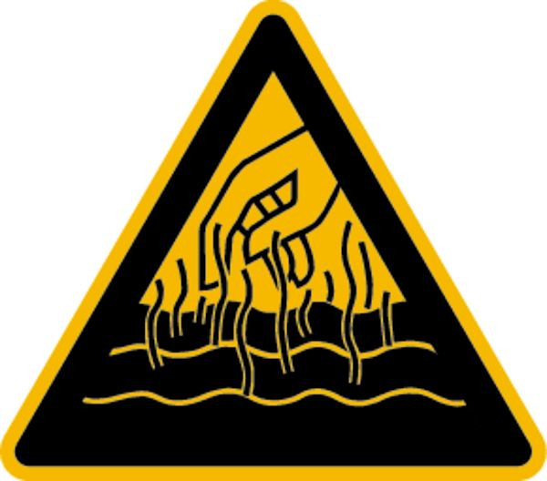 Schilder Klar Warnzeichen Warnung vor heißen Flüssigkeiten und Dämpfen, 100 mm Folie selbstklebend, 3219/61