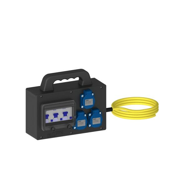 ELSPRO Vollgummi-Sicherheitsverteiler HILDEN, Stecker: 3 m Schutzkontakt, Ausgang: 3 Schutzkontakt, Fehlerstrom: 3x 25 A, 1310052