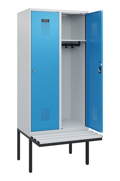C+P Spind Evolo PLUS, 2 Abteile, 1950x800x815mm, 7035/5012, Zylinderschloss, Material Sitzfläche Kunststoff, 0490405-22 S10088
