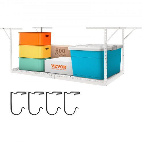 VEVOR Deckenregal, verstellbar, für Garage, 121,9 x 243,8 cm, Deckenregal, 600 lbs, Weiß, CKTHBCWJZBS48OCI3V0