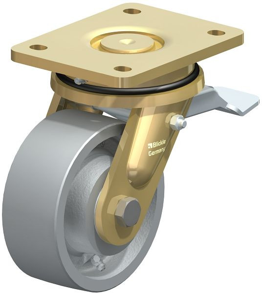 Blickle LS-G 127K-ST Stahlgeschweißte Schwerlast-Lenkrolle, schwere Drehkranz-Ausführung mit Feststeller, Guss, Grau, 626051