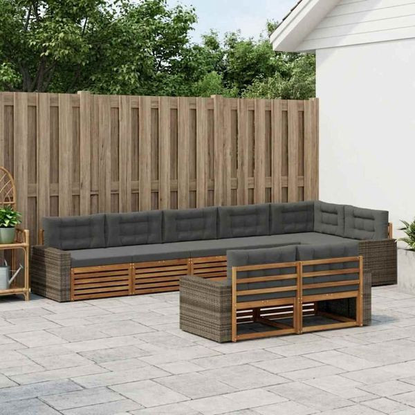 vidaXL Outdoor-Sofagarnitur mit Kissen 8-teilig Natur und Anthrazit, 3383520