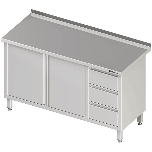 Stalgast Arbeitsschrank mit Flügeltüren 2000x700x850mm, mit 3er Schubladenblock rechts, mit Aufkantung, verschweißt, VAS20705RA