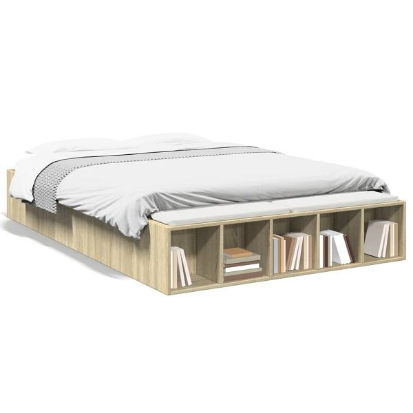 vidaXL Bettgestell Sonoma-Eiche 135x190 cm Holzwerkstoff, 3280589