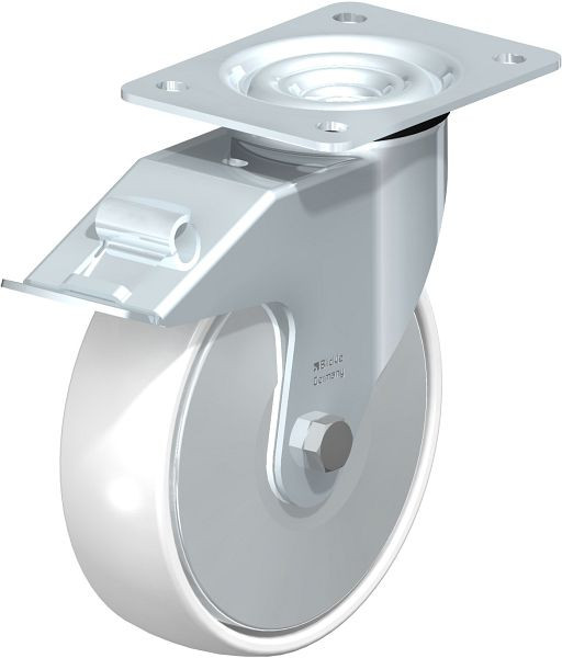 Blickle LE-PO 175R-FI-FA Stahlblech-Lenkrolle mit Anschraubplatte & Feststeller, Polyamid, Weiß, 749580