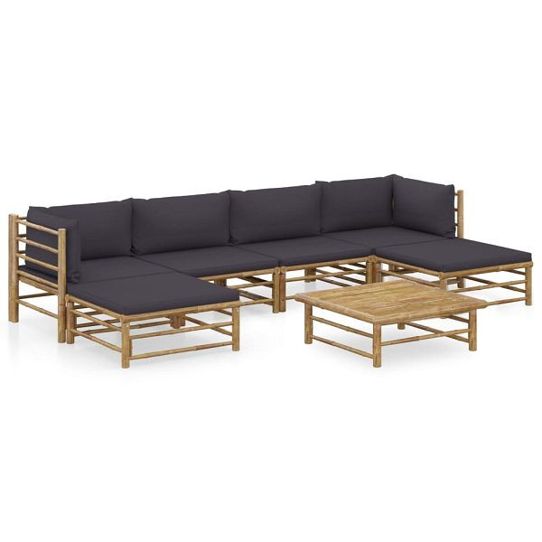 vidaXL 7-teilig Garten-Lounge-Set mit Dunkelgrauen Kissen Bambus, 3058232