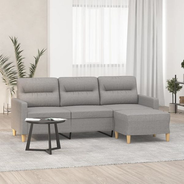 vidaXL 3-Sitzer-Sofa mit Hocker Hellgrau 180 cm Stoff, 3153421
