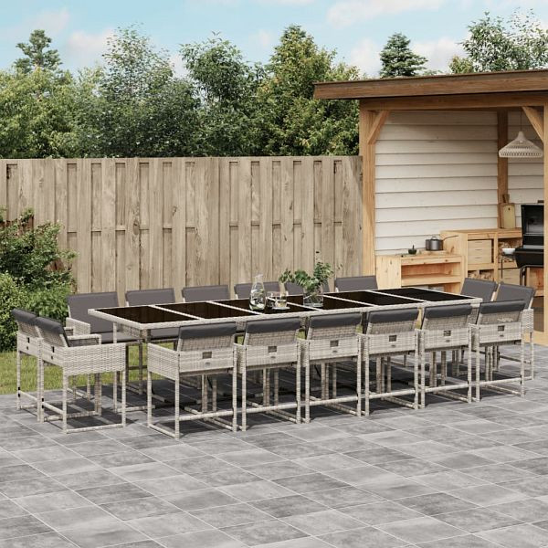 vidaXL 17-teilig Garten-Essgruppe mit Kissen Hellgrau Poly Rattan, 3211427