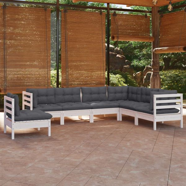 vidaXL 7-teilig Garten-Lounge-Set mit Kissen Weiß Kiefer Massivholz, 3096720