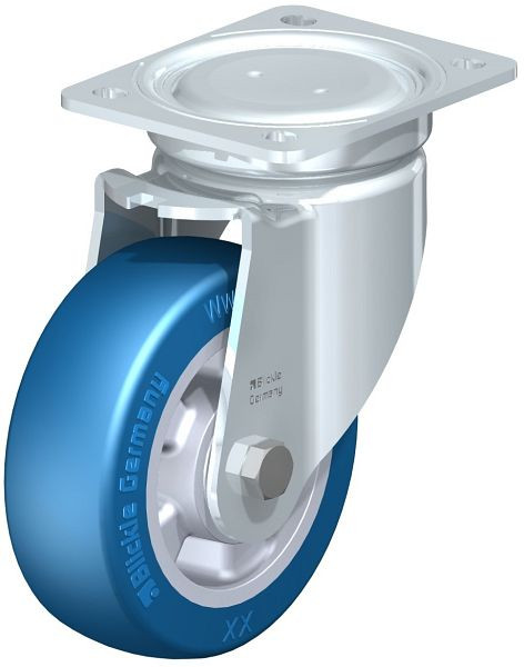 Blickle LU-ALBS 150K Stahlblech-Lenkrolle, schwere, geschlossene Ausführung, mit Anschraubplatte, Blickle Besthane® Soft, Blau, 755073