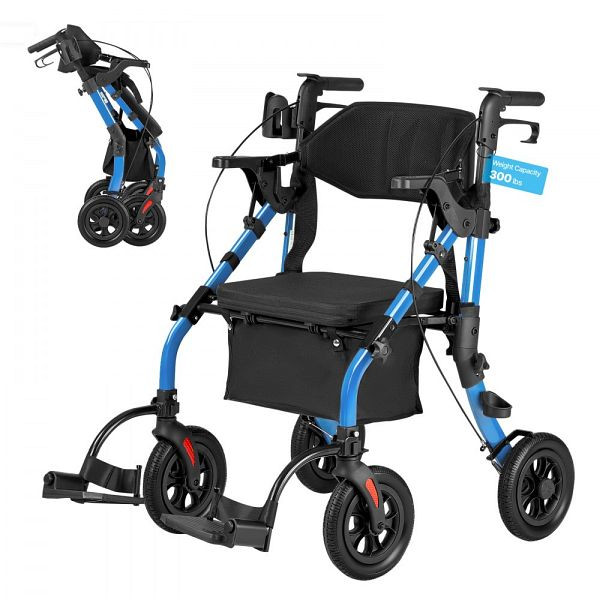 VEVOR 2-in-1 Rollator Faltbar mit Sitz, Leicht, bis 136 kg, Rückenlehne, Tasche, Gehstockhalter, Höhenverstellbar, Blau, EHYZXQLSLHJ1V73FV001V0