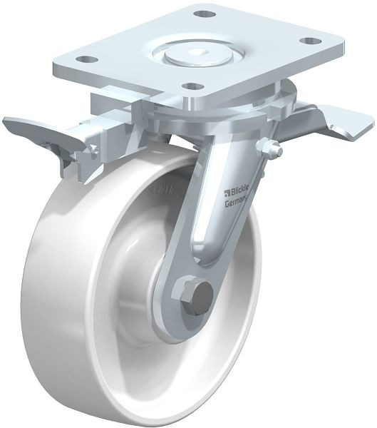 Blickle LO-PO 160K-ST-RI4 Stahlgeschweißte Schwerlast-Lenkrolle mit Feststeller, Polyamid, Weiß, 852816