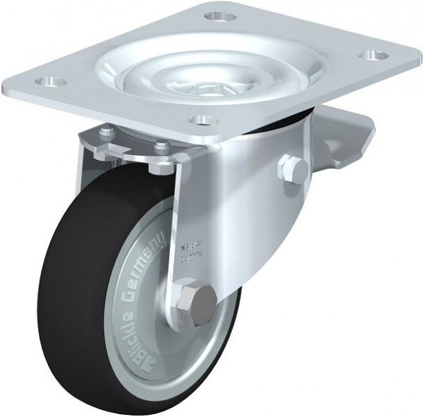 Blickle LK-PATH 100K-3-ST-FK Stahlblech-Lenkrolle, schwere Ausführung, mit Anschraubplatte & Feststeller, Thermoplastisches Polyurethan, Grau, 852242