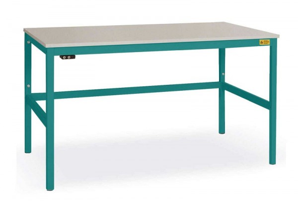 Manuflex ESD-Arbeitstisch CANTOLAB Standard mit Kautschukplatte, BxTxH = 1250 x 800 x 762-788 mm, Wasserblau, LC1033.5021